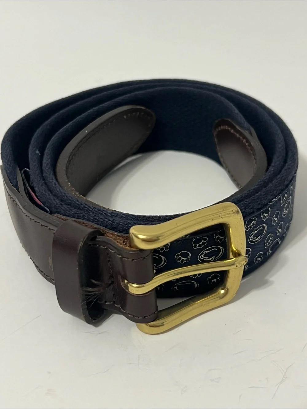 Vineyard Vines Penn State College Logo Pattern Preppy Leather Canvas Belt 42